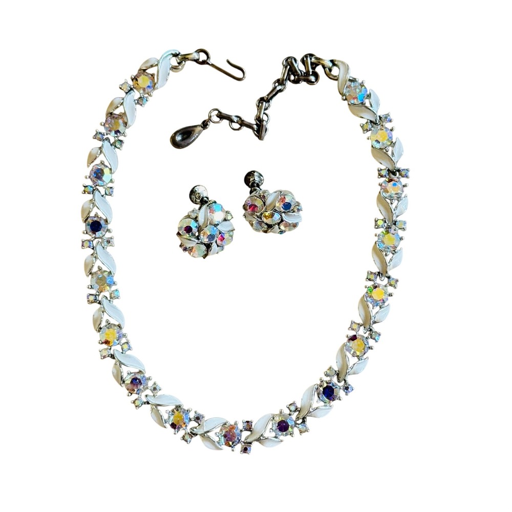 VTG Lisner Aurora Borealis Earrings Necklace Matching Set Crystal Rhinestone Lot